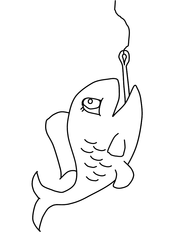 Fish on hook coloring page