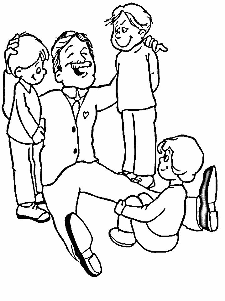 Dad with kids coloring page