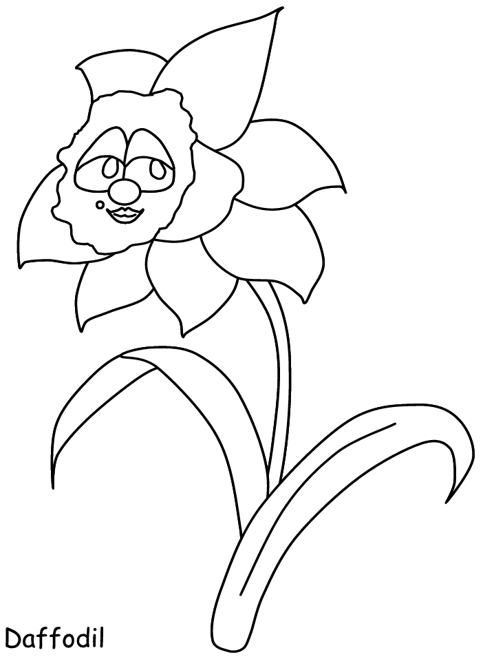 Daffodil Cartoon Flowers Coloring Pages