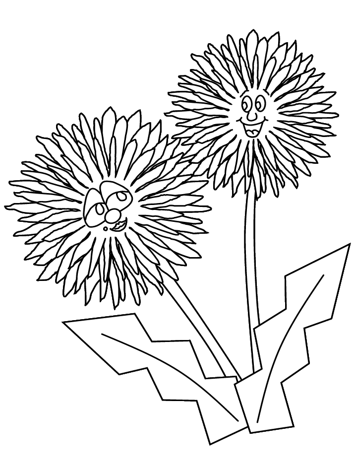 Dandelion Cartoon Flowers Coloring Pages