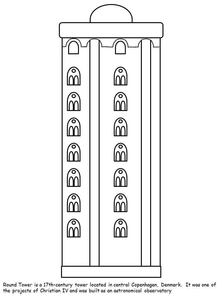 Denmark Round Tower Countries Coloring Pages