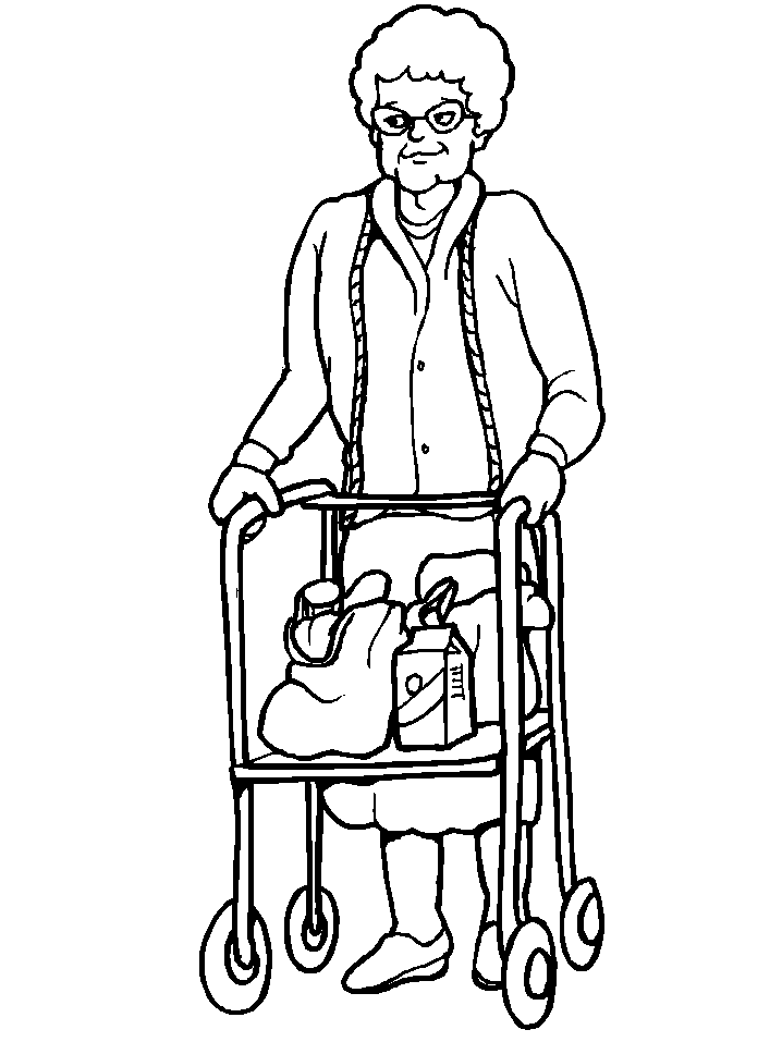 Granny Walking Coloring Pages