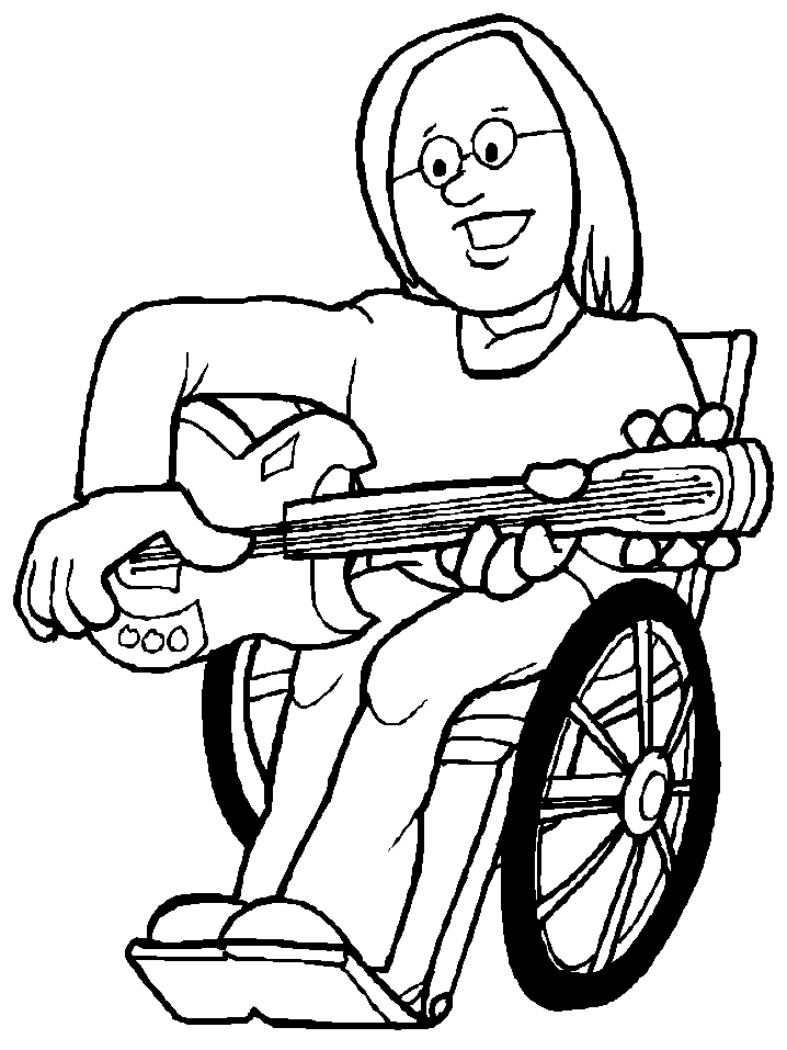 Girl in Wheelchair Playing Guitar Coloring Pages