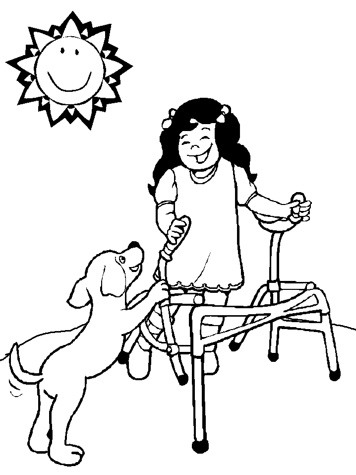 Girl Playing with Dogs Coloring Pages