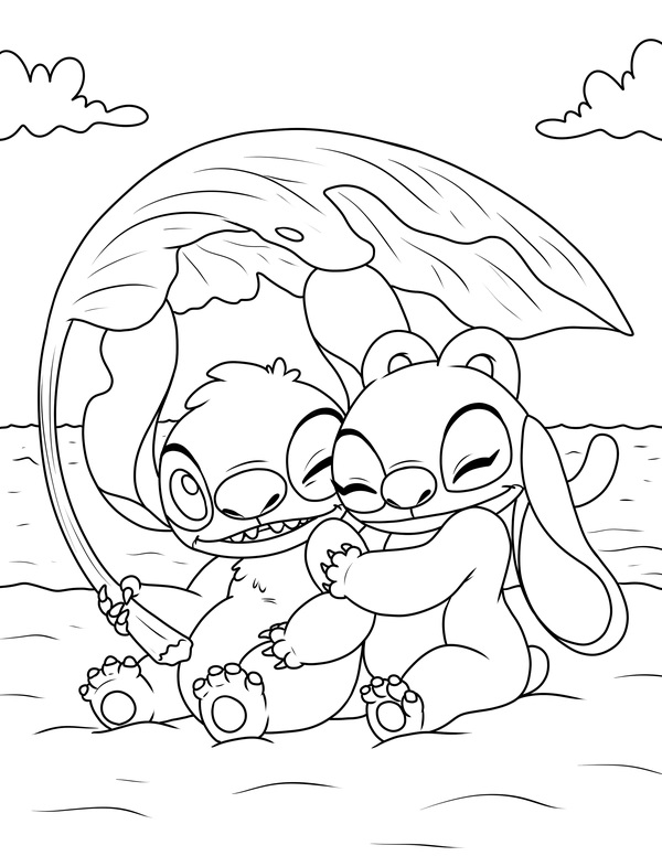 disney stitch and angel coloring pages