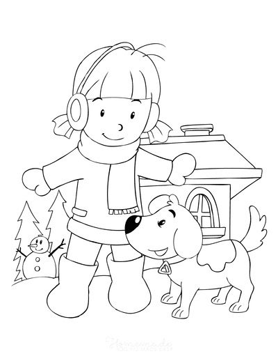 dog winter coloring pages