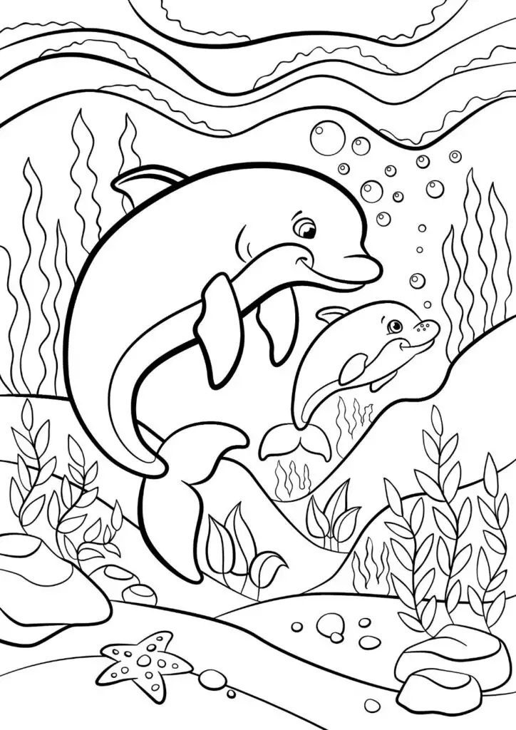 dolphin in water coloring pages