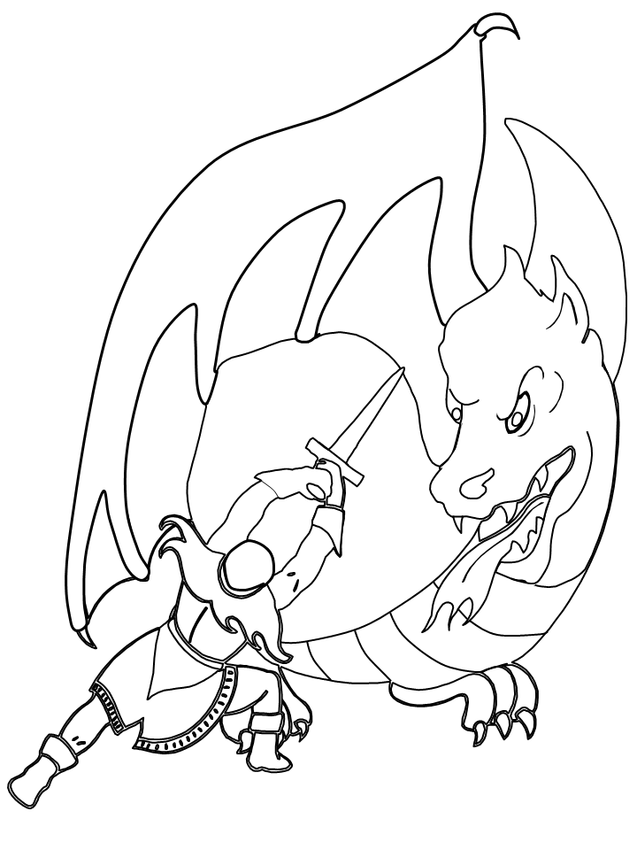 Dragon and Knight Fight Coloring Page