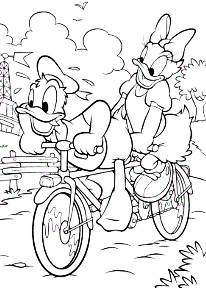 Duck on a Bike Coloring Page