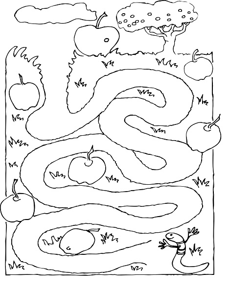 Earthworm Maze Coloring Pages to Print