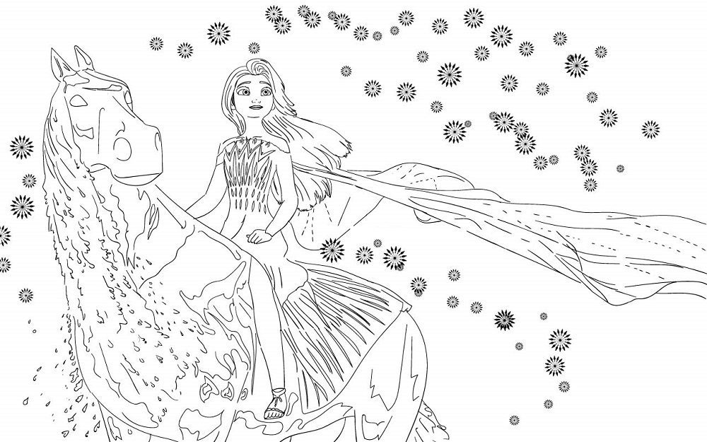 Elsa on Water Horse Coloring Pages