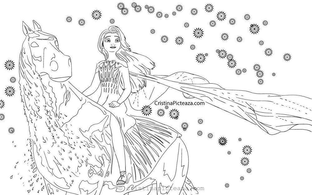 elsa on water horse coloring pages