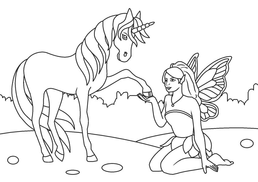 fairy and unicorn coloring pages