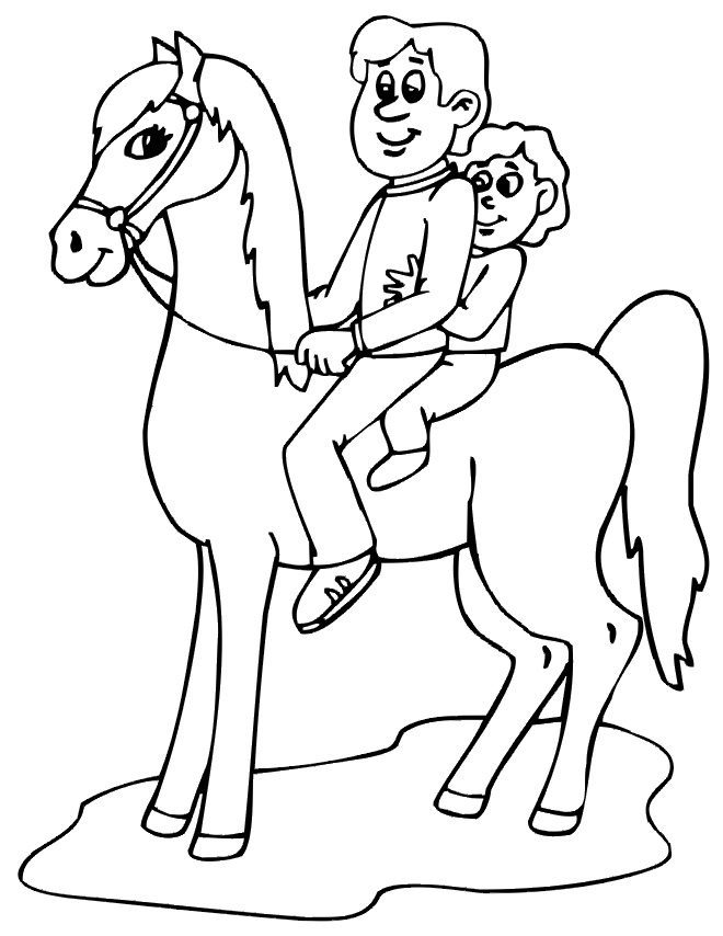 father son riding horse coloring pages