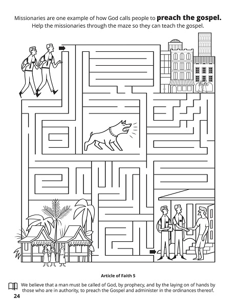 First Article of Faith Coloring Page, Puzzles, Mazes, Crosswords