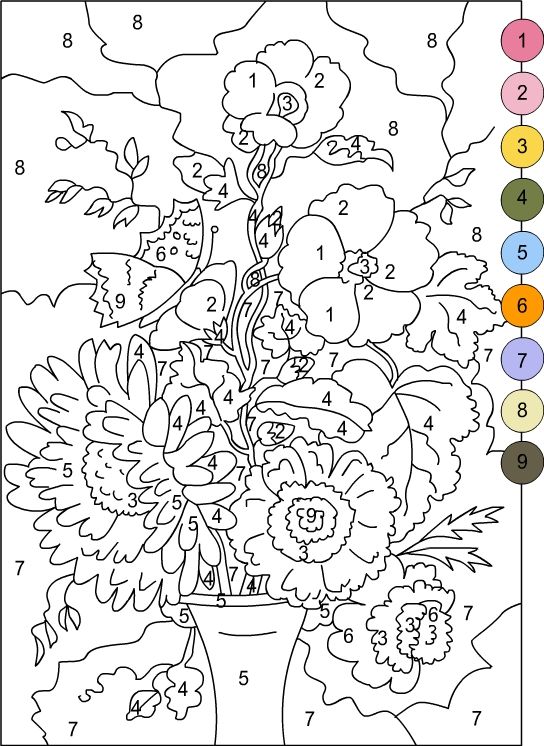 flower color by number coloring pages