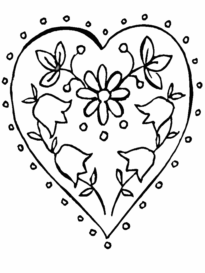 Flower in Heart Coloring Page