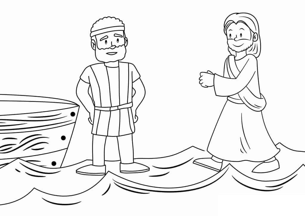 free coloring pages for peter walking on the water