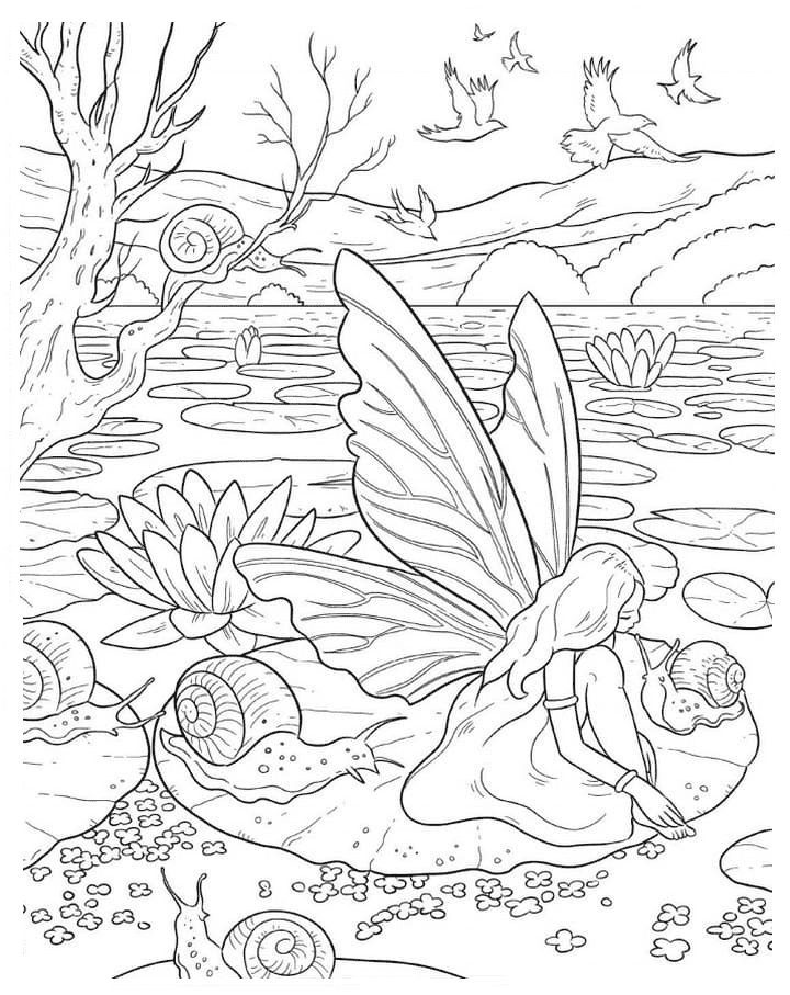 free printable advanced coloring pages of pretty water fairys