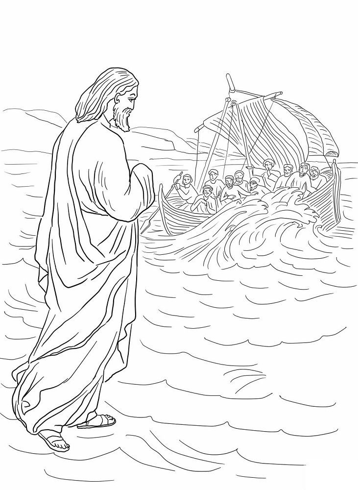 free printable coloring and activity pages of jesus walking on the water