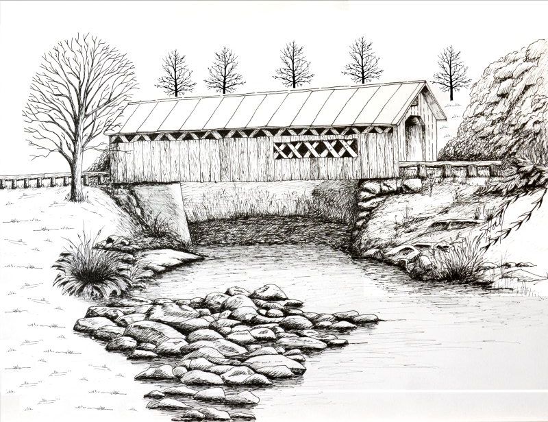 free printable coloring pages of covered bridges in winter