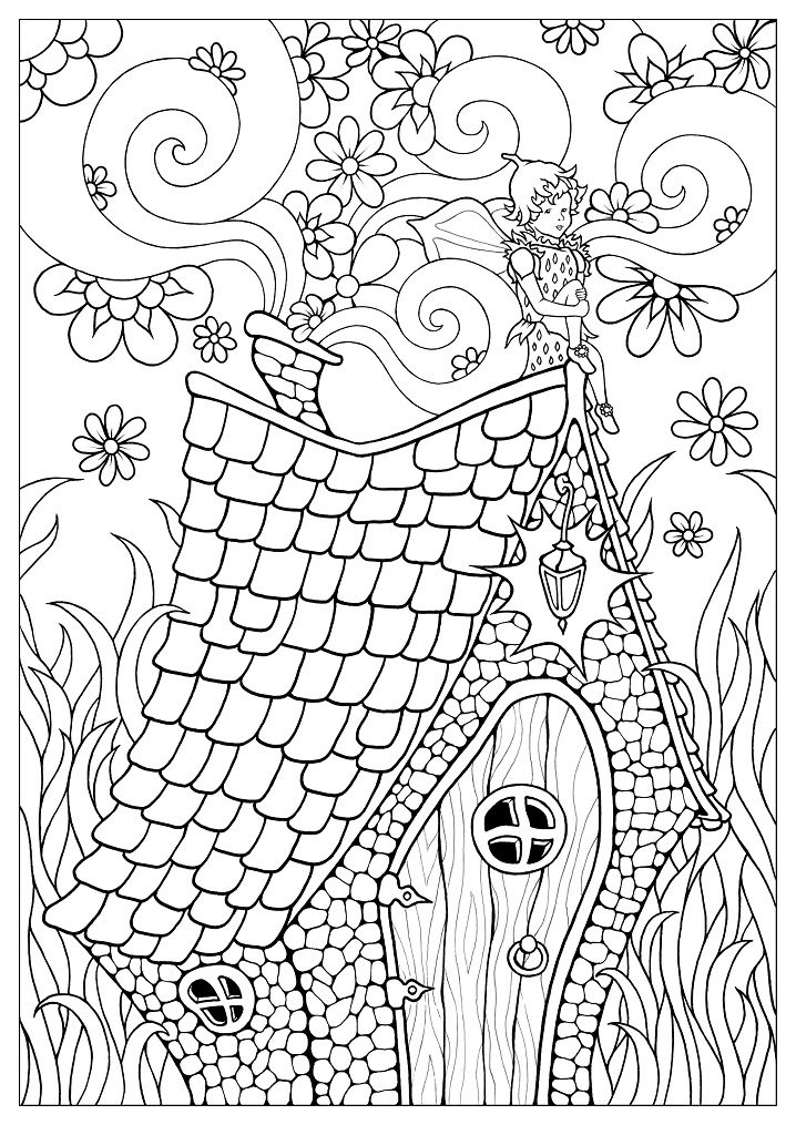 free printable winter house adult coloring pages