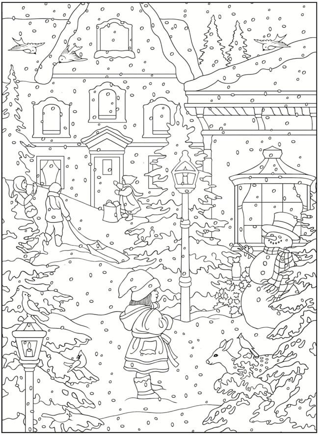 free printable winter scene coloring pages