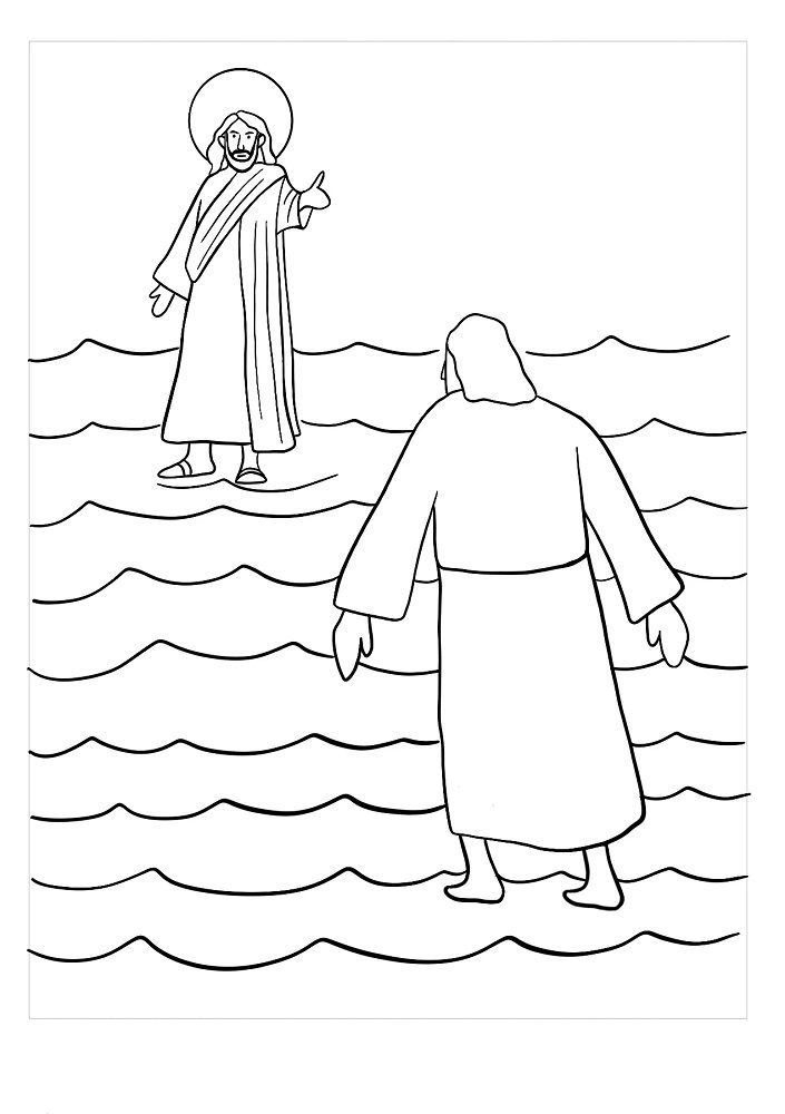 free religious coloring pages peter walks on water
