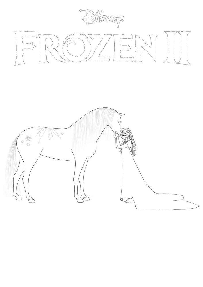 Frozen 2 Coloring Pages Elsa Water Horse & book for kids.