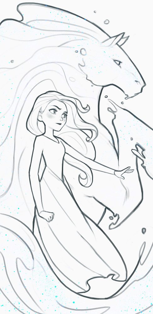 Elsa and Water Horse Coloring Page