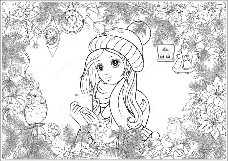 girl with winter hat coloring pages