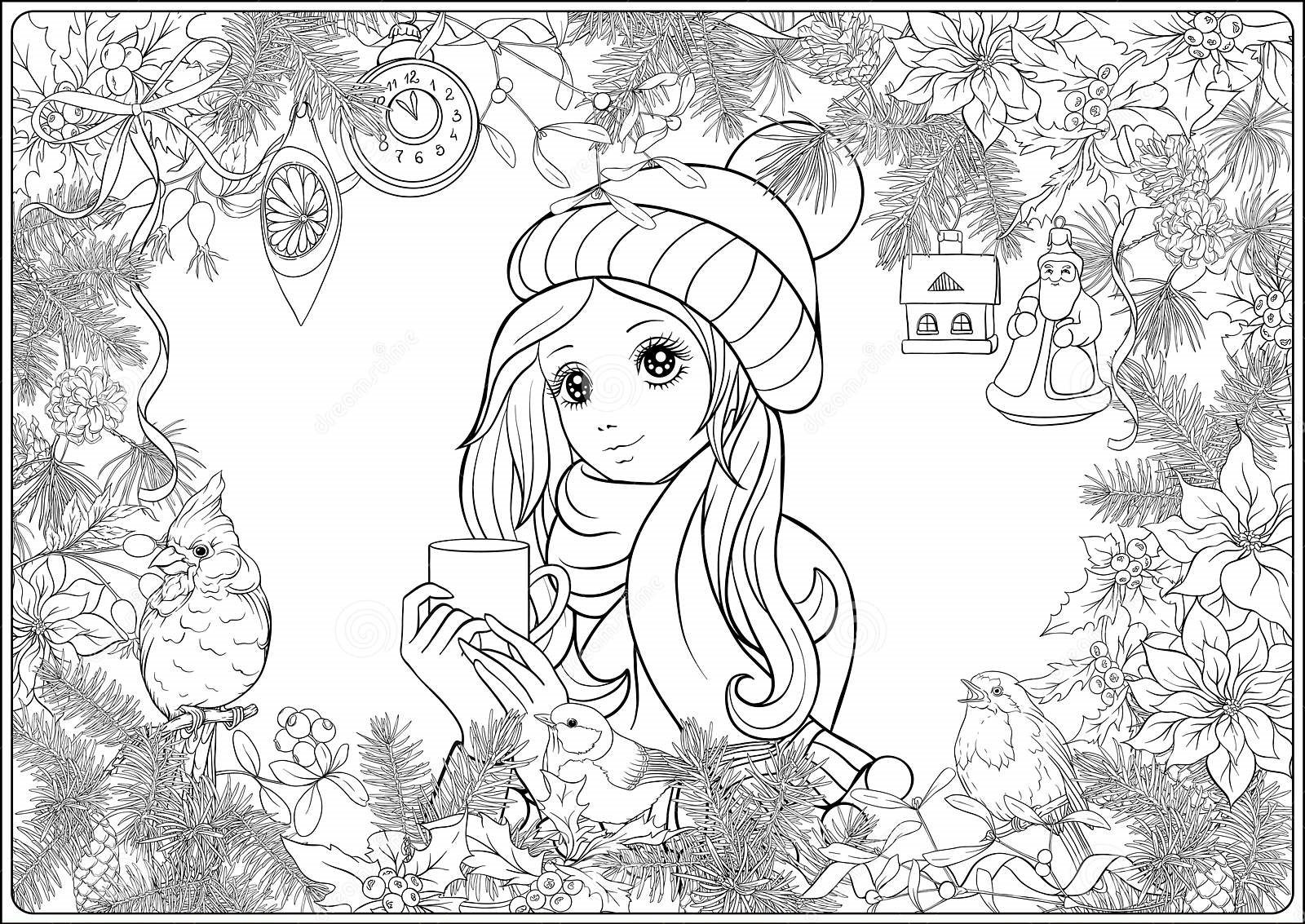 girl with winter hat coloring pages