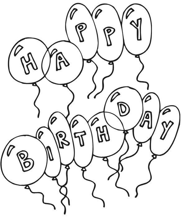 Happy Birthday Balloons Coloring Page