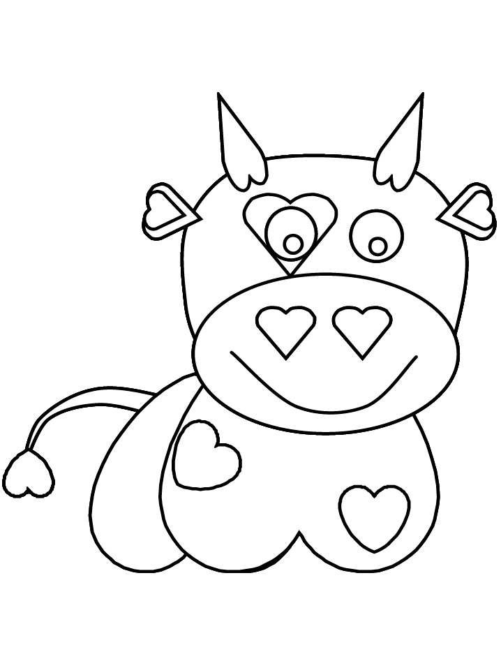 Heart cow Valentine coloring page