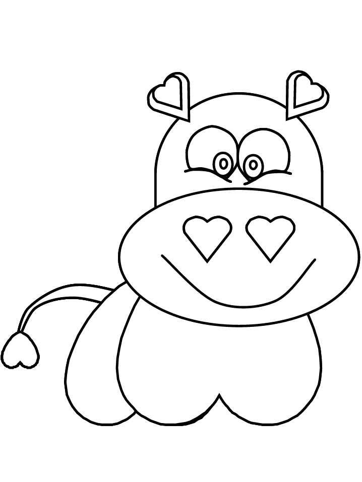 Heart hippo Valentines Coloring Page