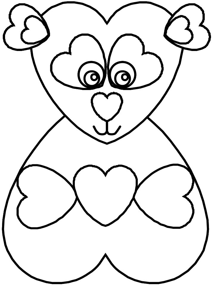 Heart panda Valentines Coloring Page
