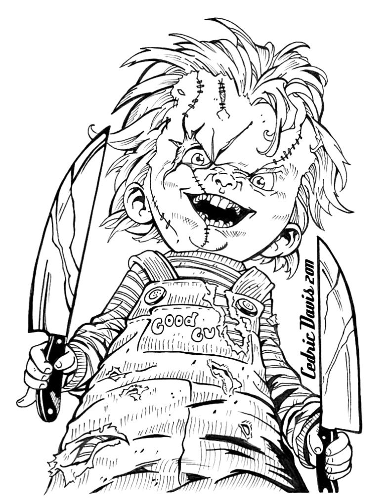 horror creepy zombie chucky halloween coloring pages