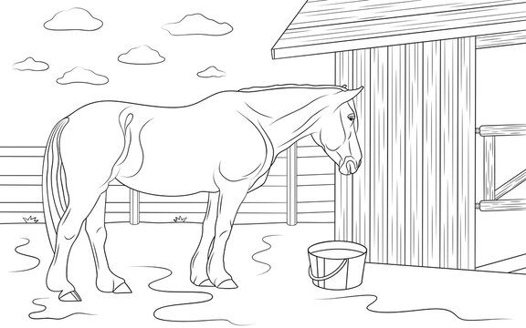horse and barn coloring pages