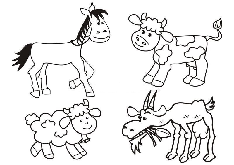 horse and cattle and chickens coloring pages