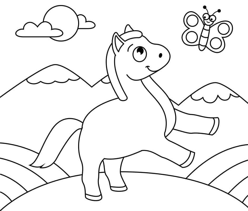 horse butterfly coloring pages