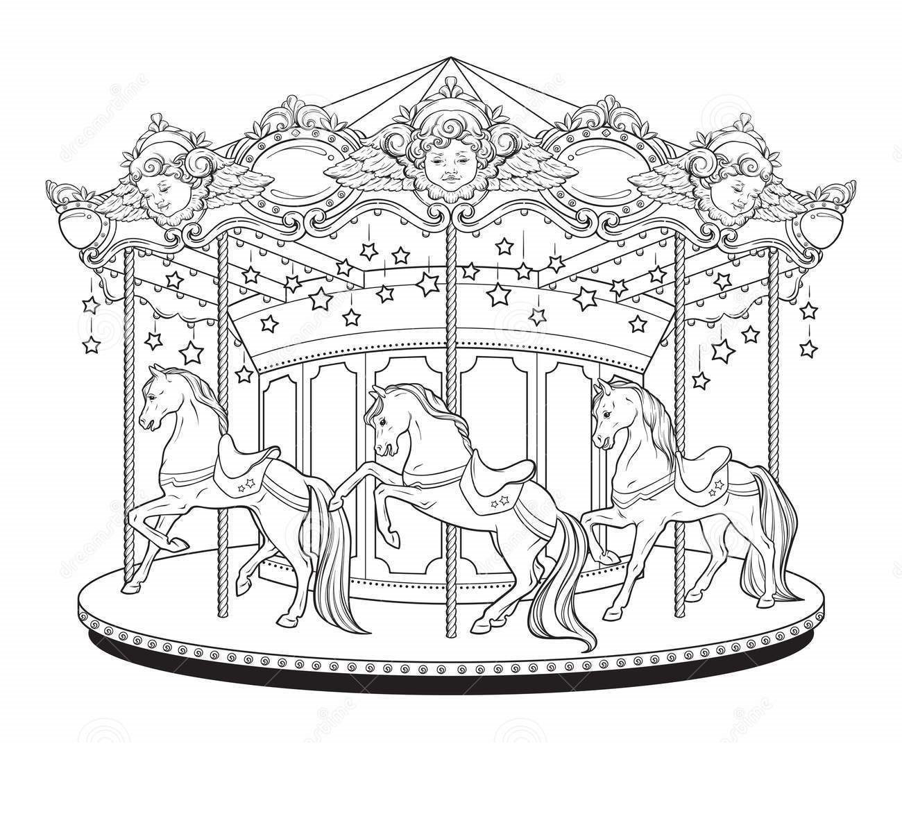 horse carosel adult coloring pages