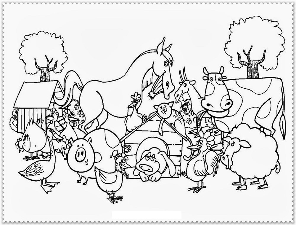 horse coloring pages with dogs cats and duck