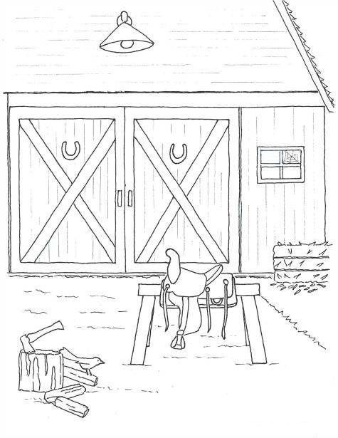 horse paddock without horses coloring pages