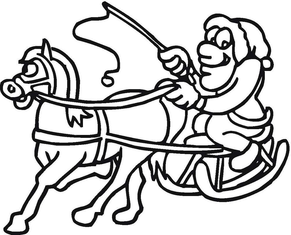 horse pulling a winter sled coloring pages to print