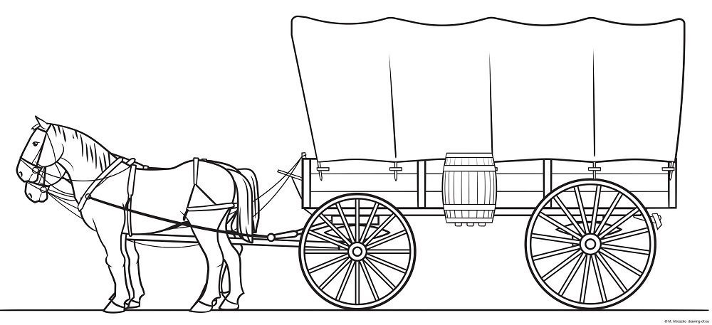 horse pulling wagon coloring pages