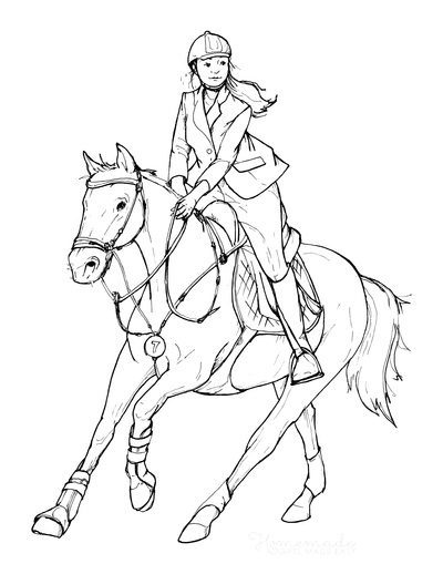 horse trotting with girl rider coloring pages