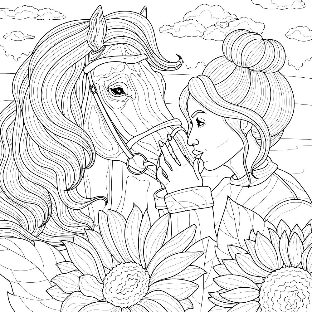 horse with girl coloring pages