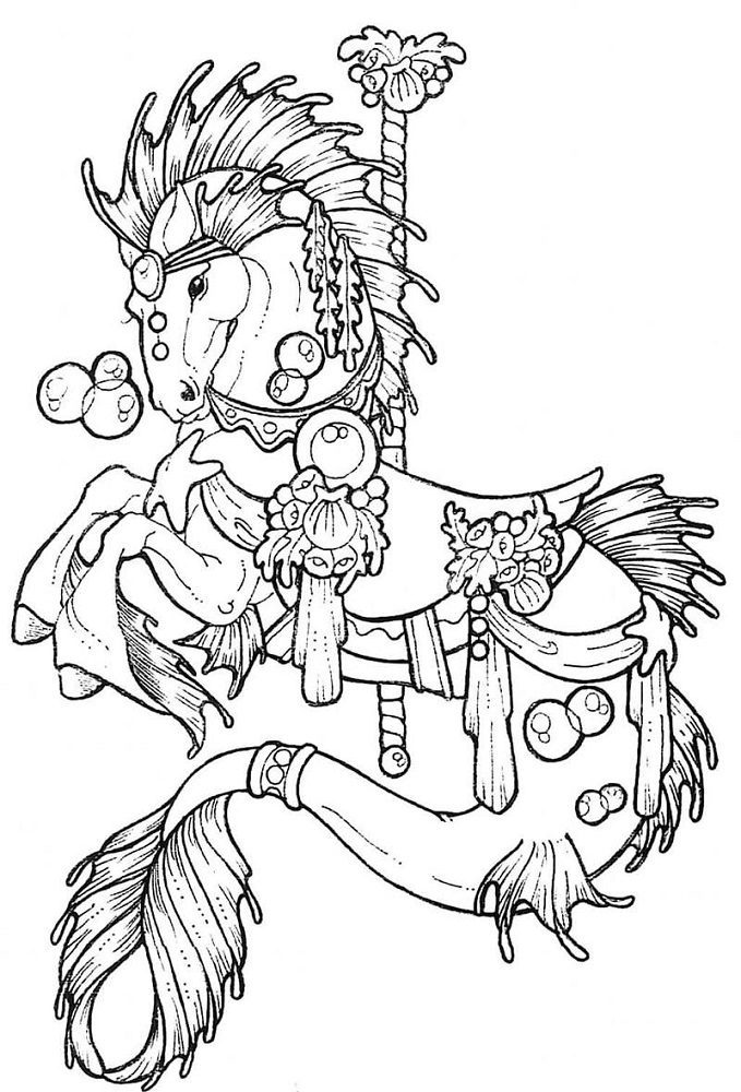 horse with sea decorations coloring pages