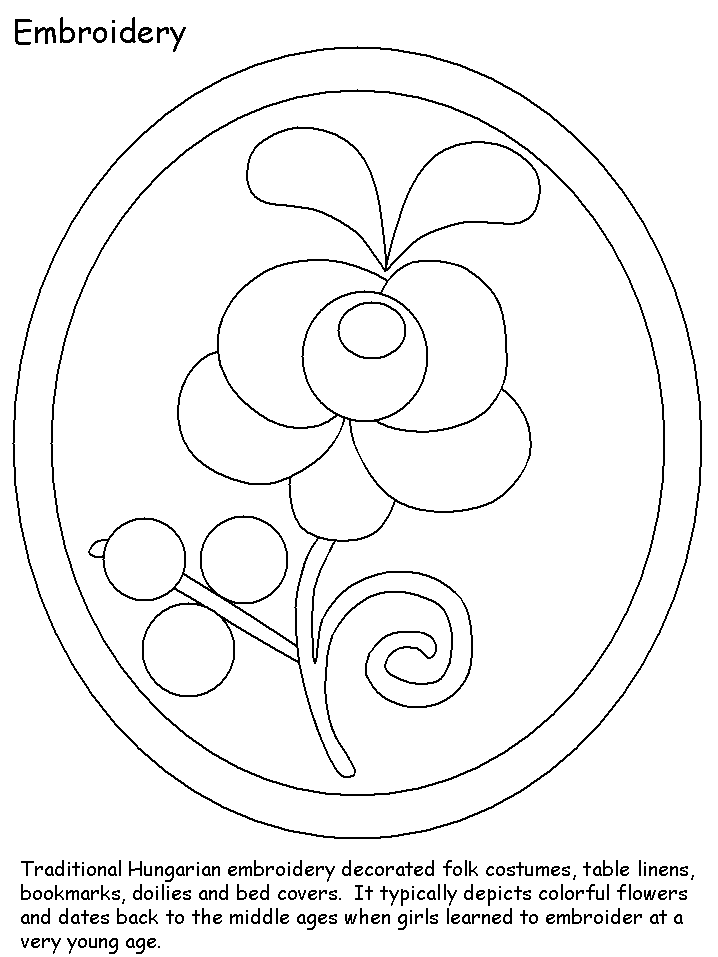 Hungary Embroidery Countries Coloring Pages