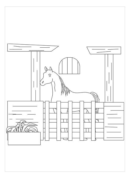 inside a stable with a horse coloring pages